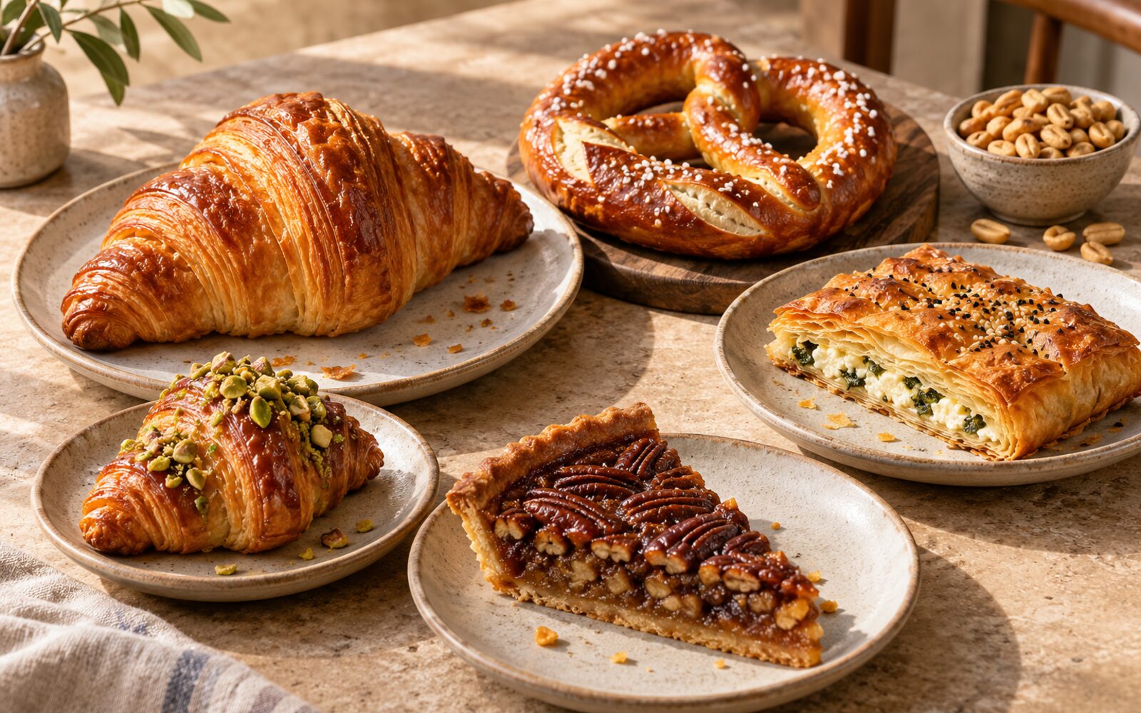 Croissante, plăcintă, covrigi și gustări, fotografie ilustrativă